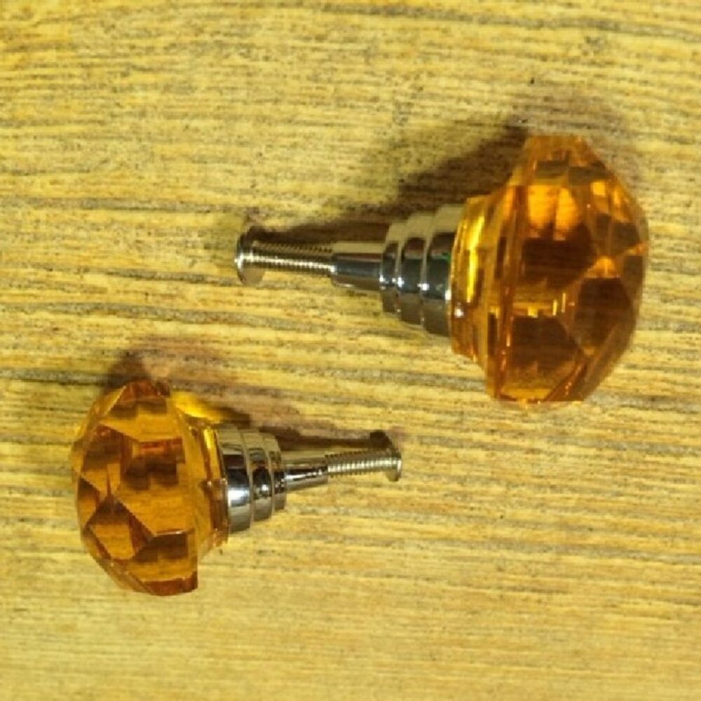 Set of Two (2) Large Amber Solid Crystal Drawer Knob Cabinet Pull Two (2) HO14A